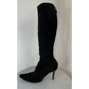 Alberta Ferretti Black Soft Suede Tall Boots Stiletto Heels Sz 8 / EU 38 Party